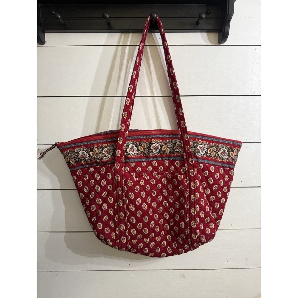 VTG 90's Vera Bradley Provincial Coin Red Leaf Travel Tote Purse Cottage Core